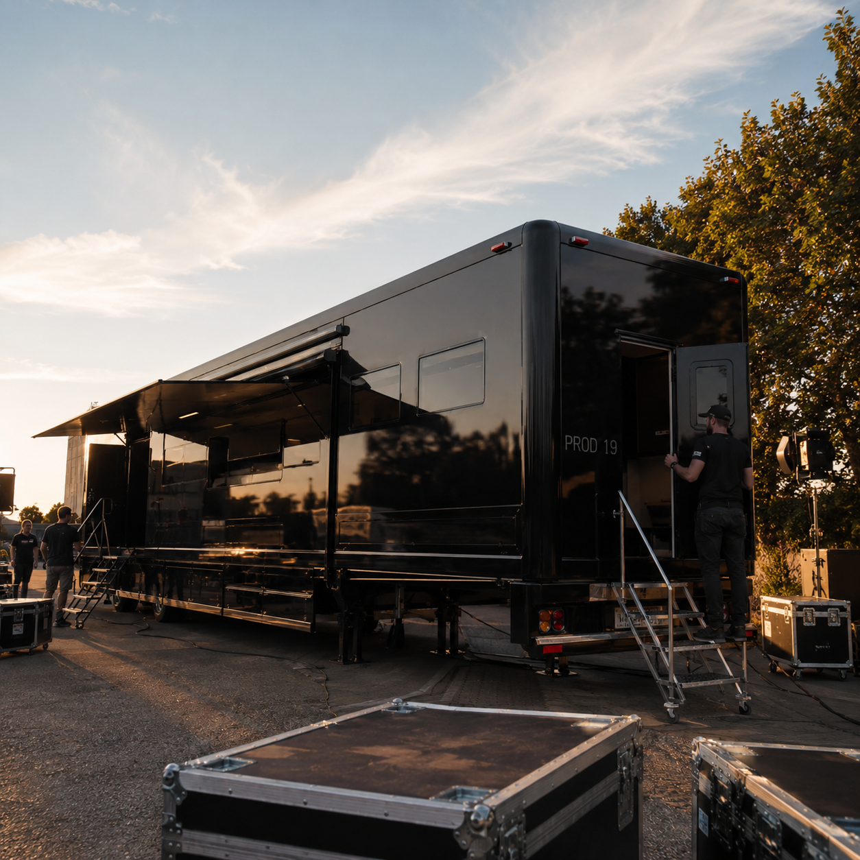 Loge mobile PROD 19 installée sur un tournage