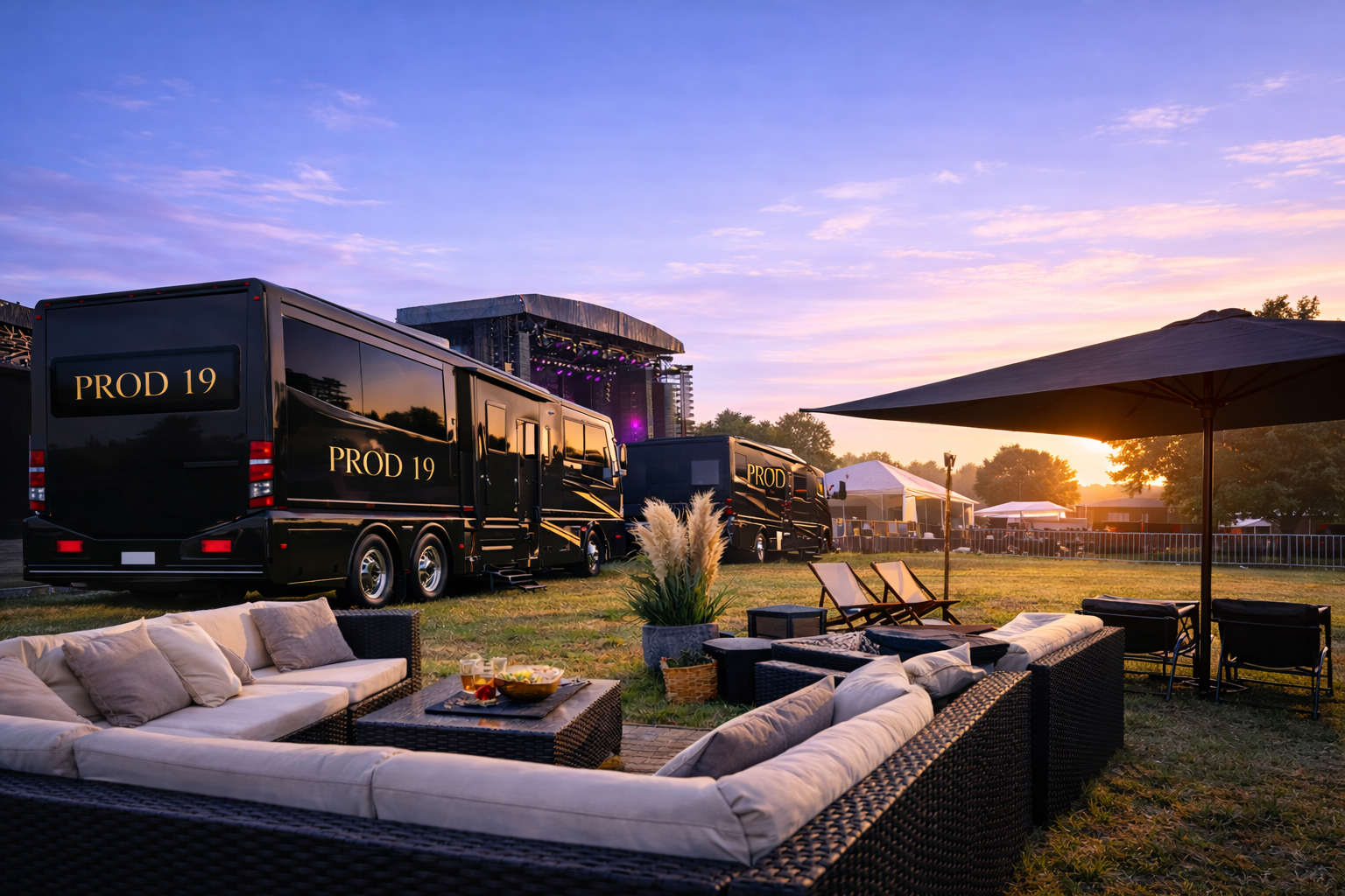 Loge festival de luxe extérieure noire PROD 19 – loges VIP artistes et backstage premium